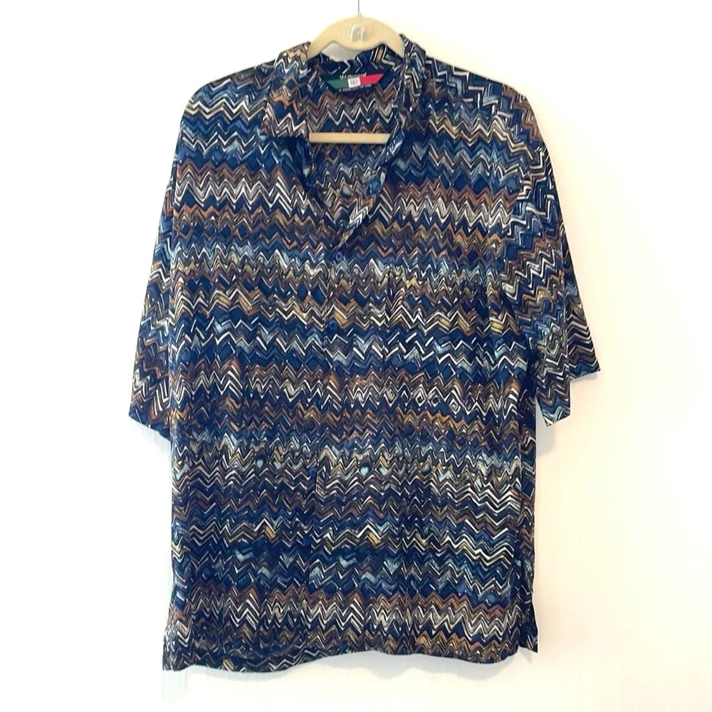 Men's‎ Blue and Brown Zigzag Casual Shirt